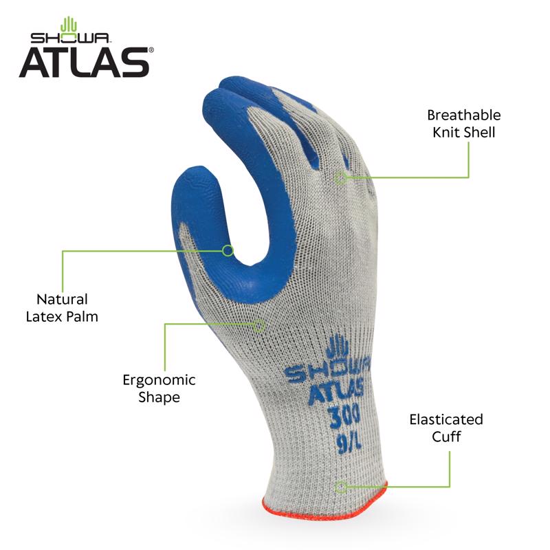 SHOWA ATLAS 300 Unisex Indoor/Outdoor Coated Work Gloves Blue/Gray XL 1 pair