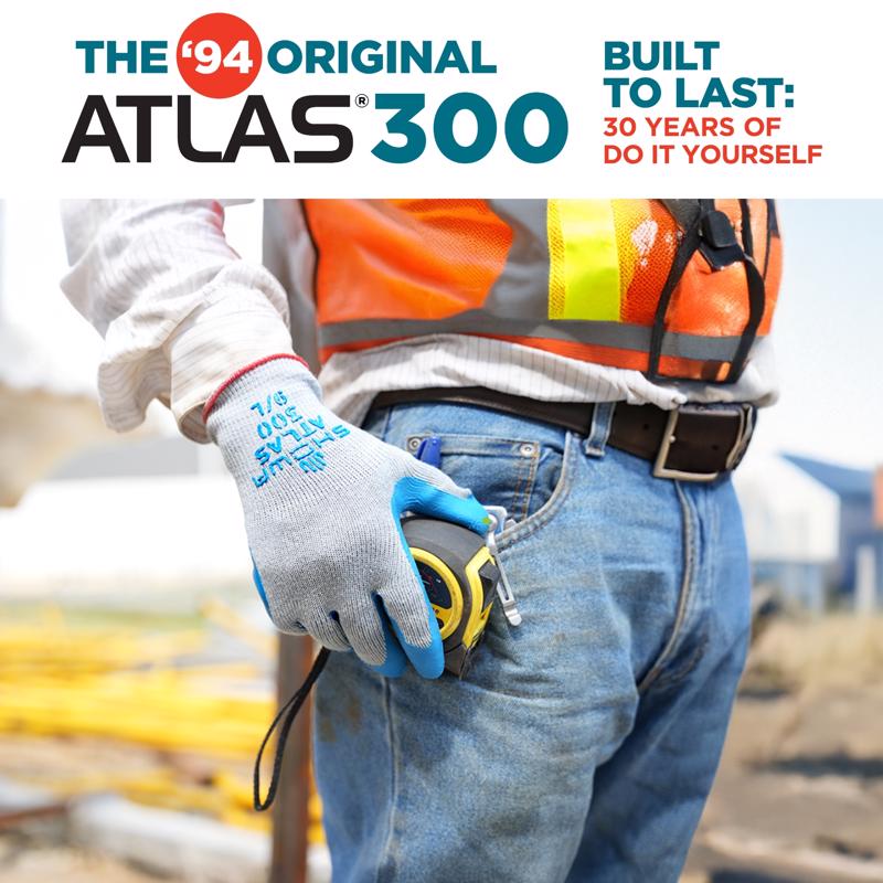 SHOWA ATLAS 300 Unisex Indoor/Outdoor Coated Work Gloves Blue/Gray XL 1 pair