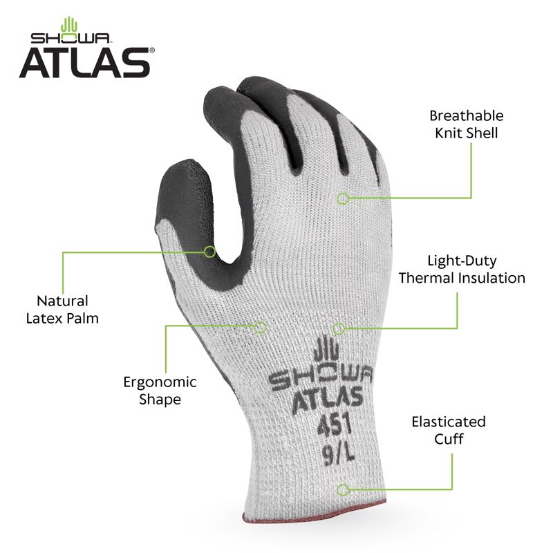 SHOWA ATLAS 451 Unisex Indoor/Outdoor Cold Weather Work Gloves Gray XL 1 pair
