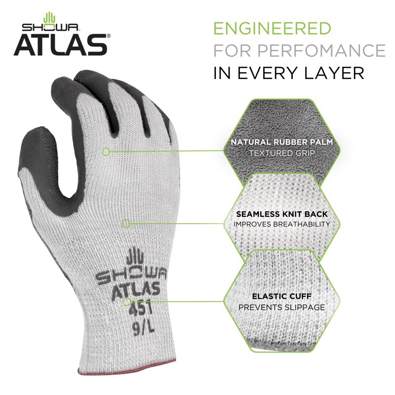SHOWA ATLAS 451 Unisex Indoor/Outdoor Cold Weather Work Gloves Gray XL 1 pair