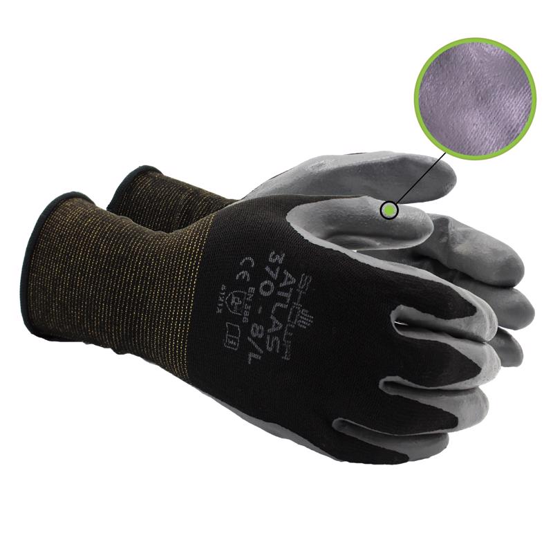SHOWA ATLAS 370B Unisex Indoor/Outdoor Dipped Work Gloves Black/Gray XL 1 pair