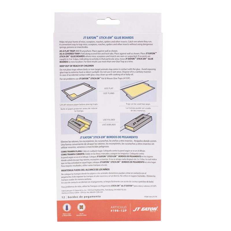 JT Eaton Stick-Em Pro Series Small Glue Board Trap For Insects/Mice/Spiders 12 pk - Case of 12