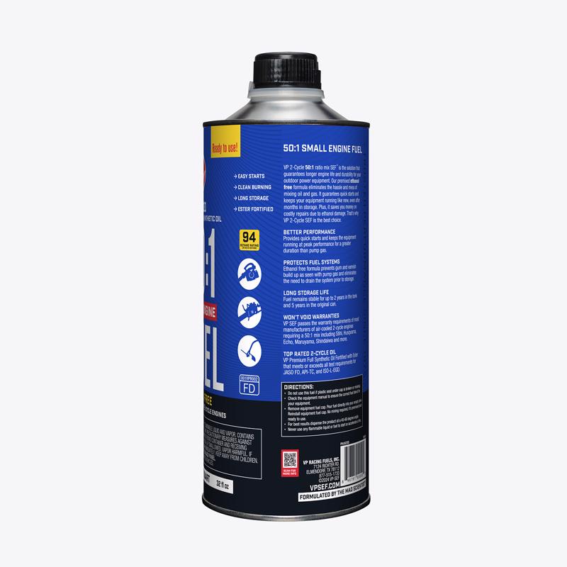 VP Racing Fuels Small Engine Ethanol-Free 2-Cycle 50:1 Pre-Mixed Fuel 1 qt - Case of 8