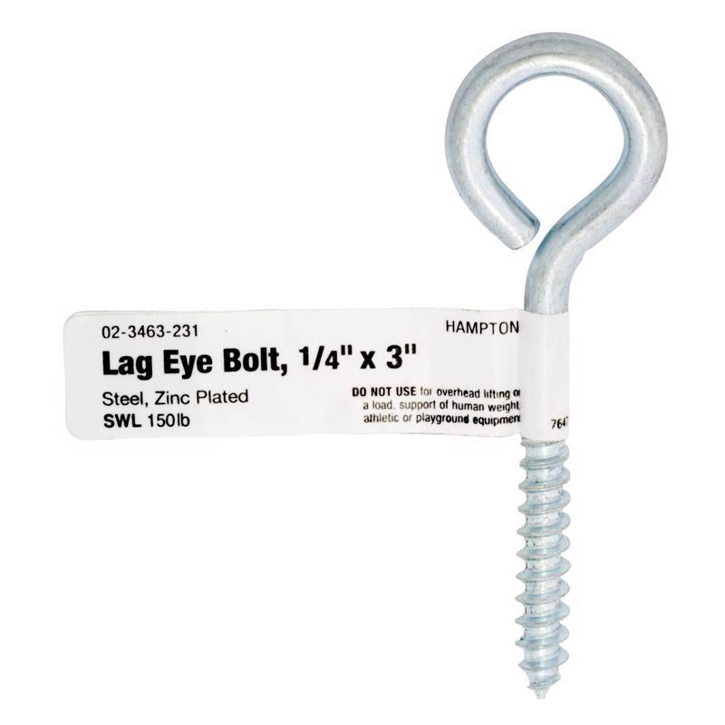 Hampton 1/4 in. X 3 in. L Zinc-Plated Steel Lag Thread Eyebolt - Case of 10