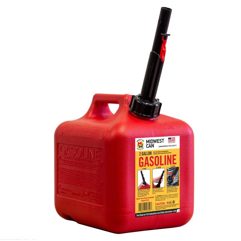 Midwest Can Quick Flow Spout HDPE Gas Can 2 gal - Case of 6