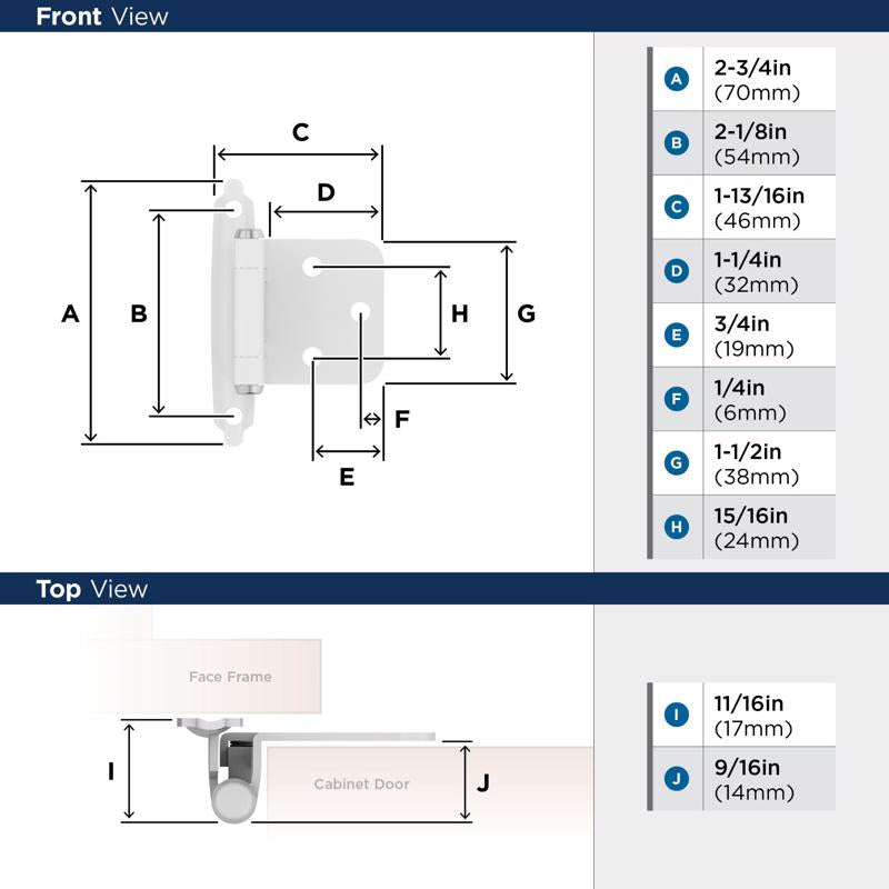 Amerock 1-3/4 in. W X 2-3/4 in. L White Steel Self-Closing Hinge 2 pk