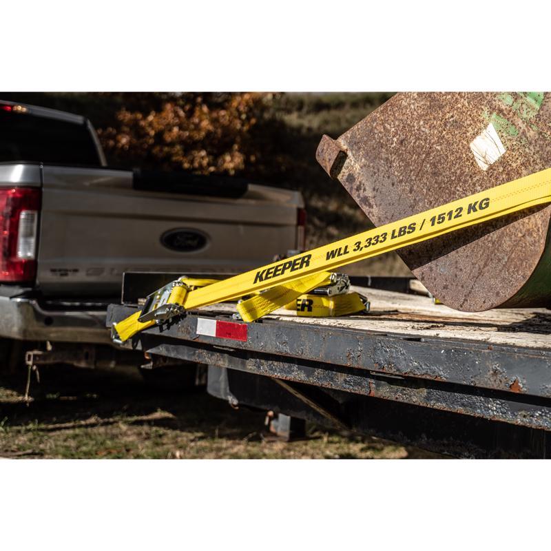 Keeper 2 in. W X 27 ft. L Yellow Tie Down w/Ratchet 3333 lb 1 pk