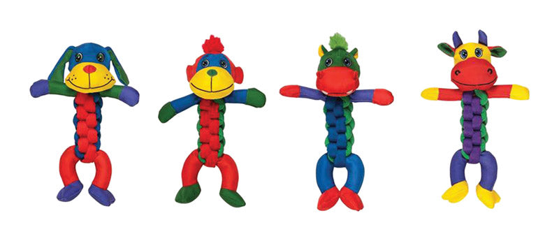 Chomper For Dog Assorted Nylon Cow, Hippo, Monkey, and/or Puppy Braided Body Dog Toy Large