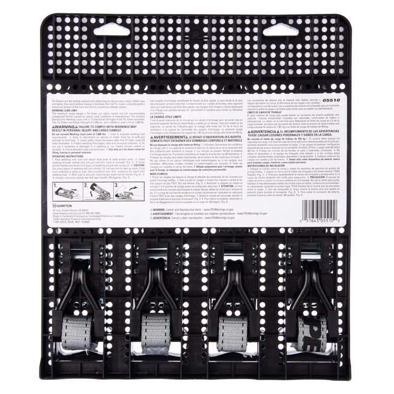 Keeper 1 in. W X 12 ft. L Gray Ratchet Tie Down Strap 1000 lb 4 pk - Case of 4