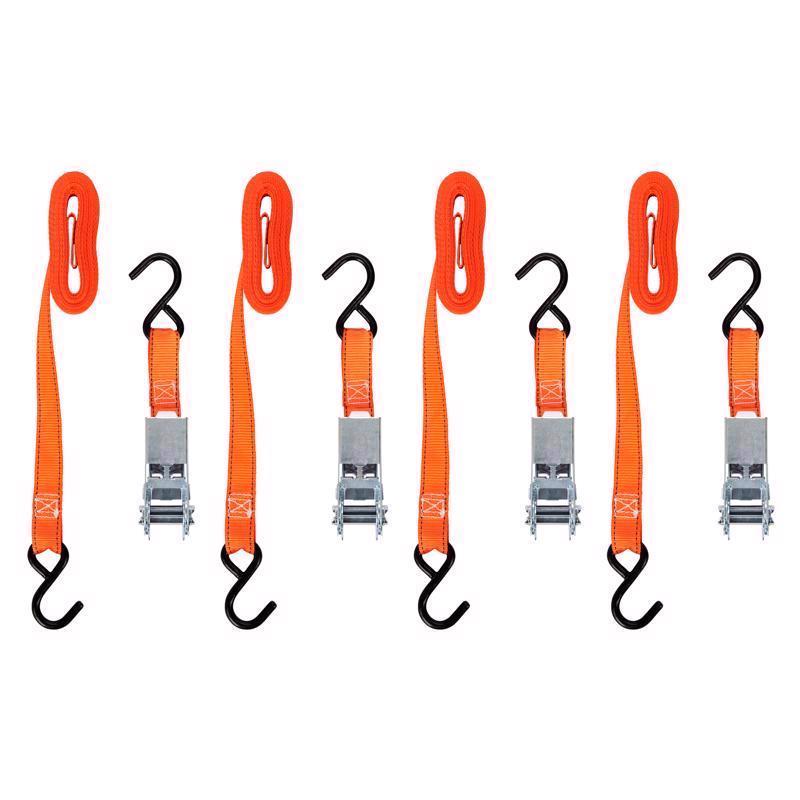 Keeper 1 in. W X 10 ft. L Orange Tie Down w/Ratchet 300 lb 4 pk