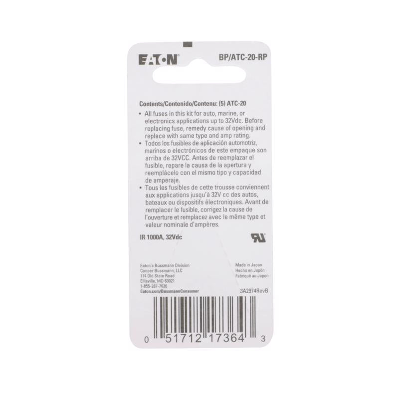 Bussmann 20 amps ATC Yellow Blade Fuse 5 pk - Case of 5