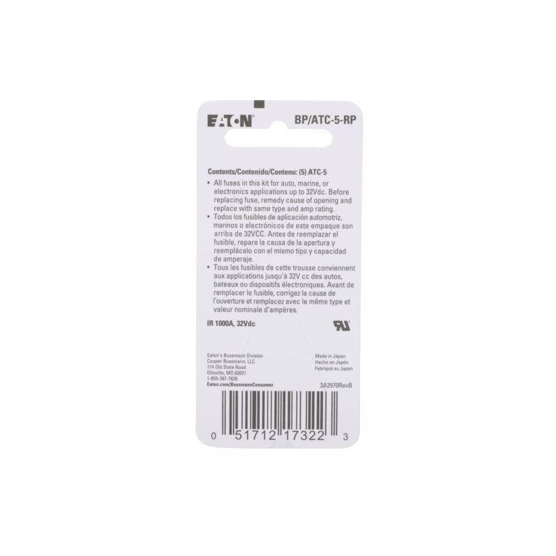 Bussmann 5 amps ATC Brown Blade Fuse 5 pk