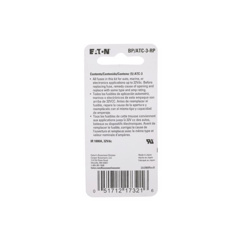 Bussmann 3 amps ATC Purple Blade Fuse 5 pk