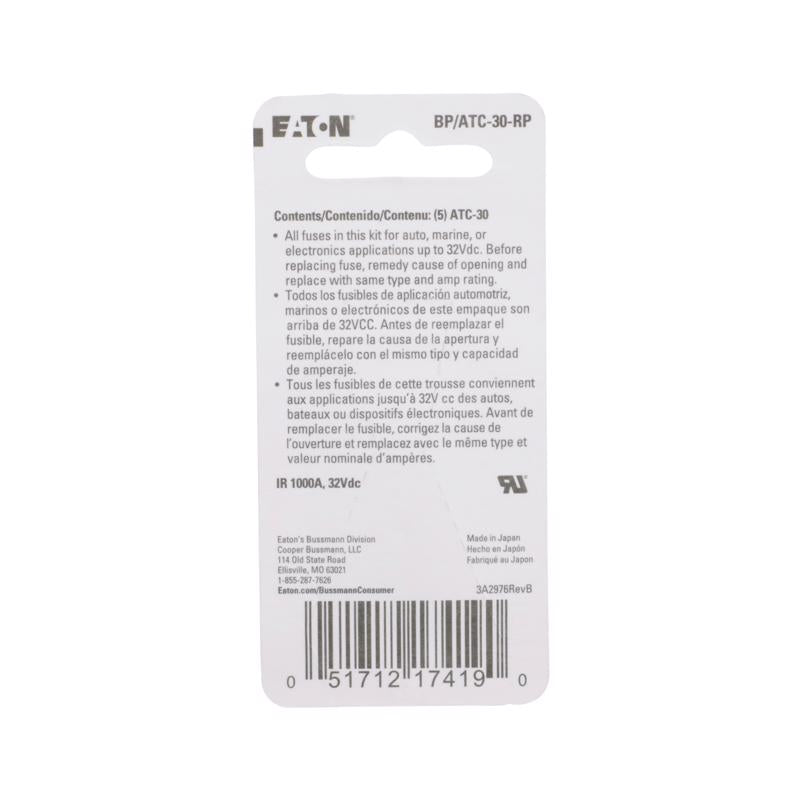 Bussmann 30 amps ATC Green Blade Fuse 5 pk