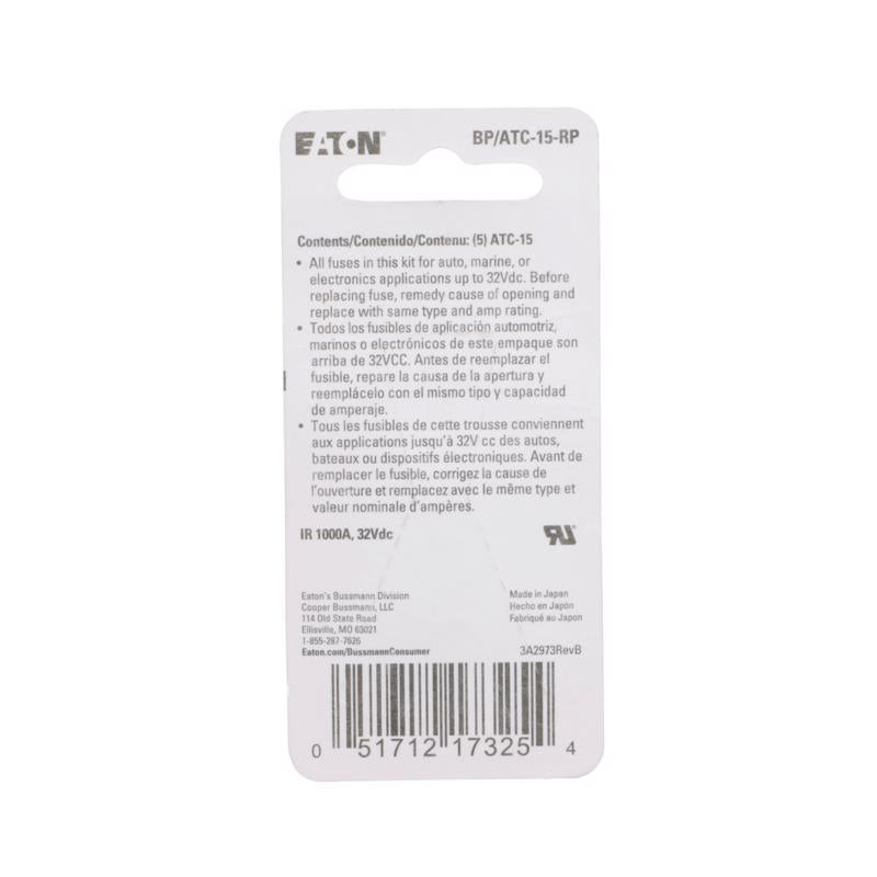Bussmann 15 amps ATC Blue Blade Fuse 5 pk - Case of 5
